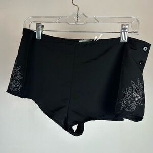 Black Floral Embroidered Pajama Shorts